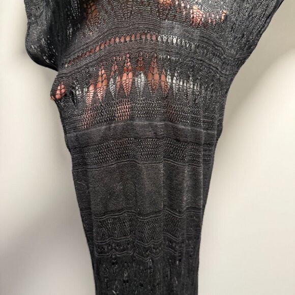 Bebe Black Maxi Crochet Body Con Dress Large Short Sleeve - Picture 3 of 10